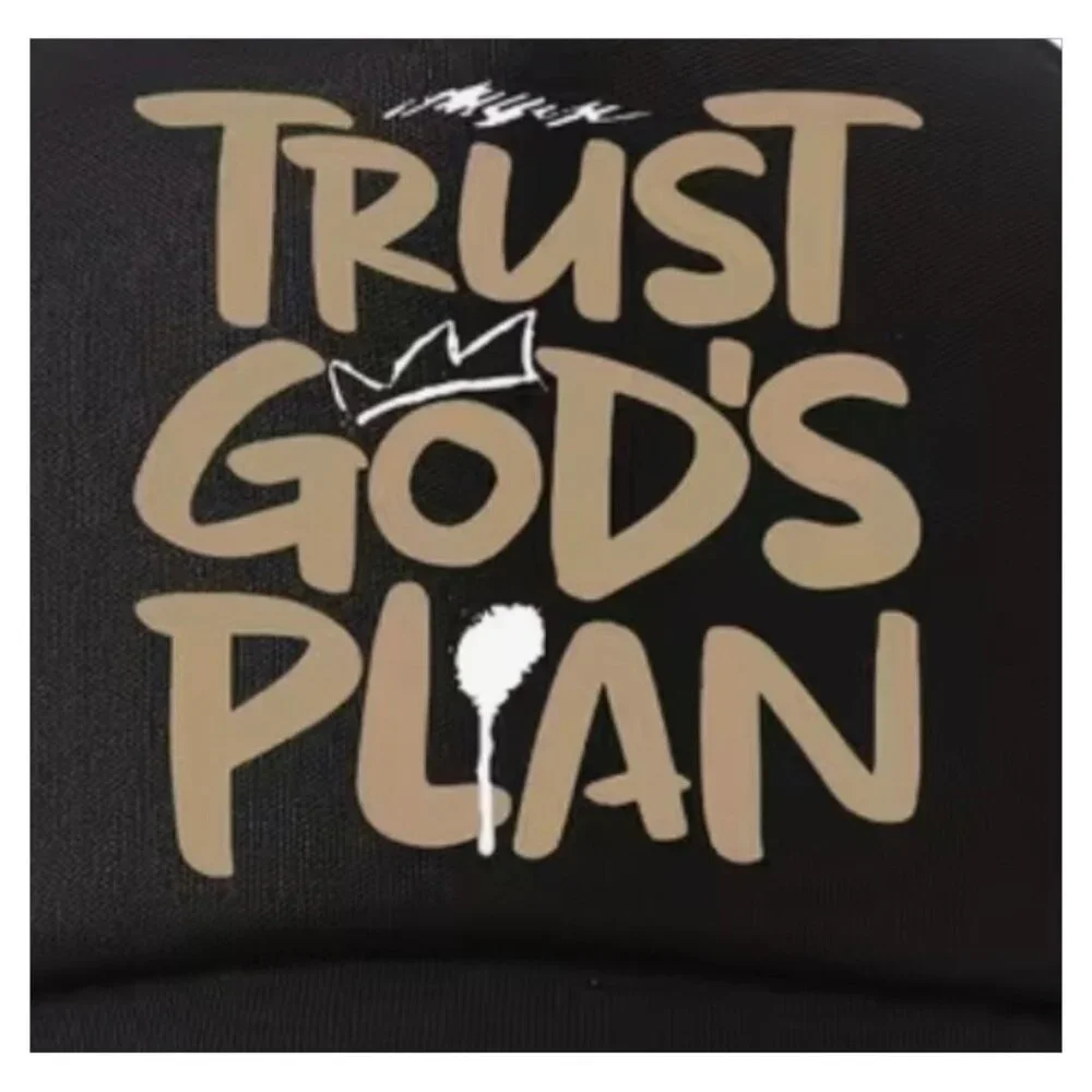 NEW - "Trust God's Plan" Black with White Graphic, Adjustable BLACK mesh Hat - Picture 4 of 5